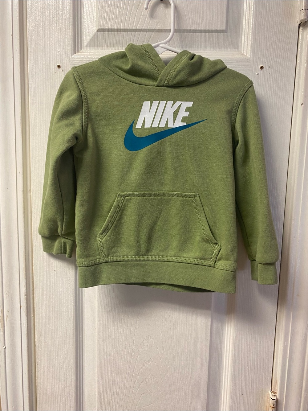 Nike Kids Olive Green Hoodie with Blue Swoosh